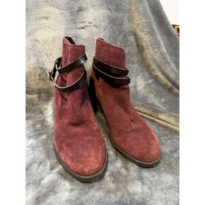 American Eagle Boots Womens Size 9 Burgundy‎ Suede Ankle Strap Block Heel 3204
